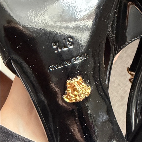 Versace Glossy Black Heels with Gold Accent - Picture 3 of 4